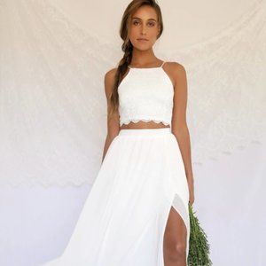 Midnight Memories White Lace Two-Piece Maxi Dress | Lulus NWT